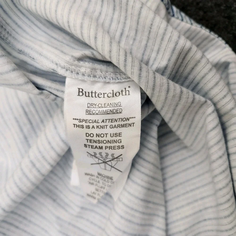 Buttercloth Mens Large Blue White Striped Icy Cotton Regular Fit Button Up Shirt